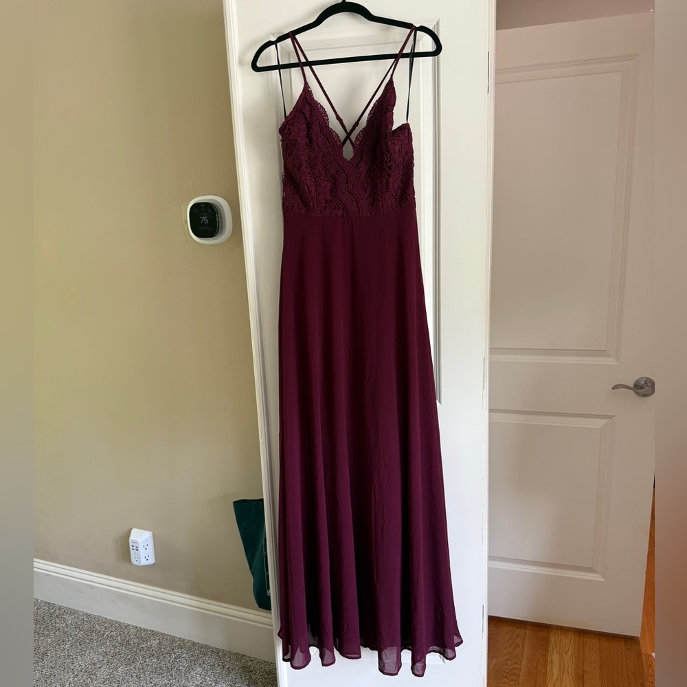Lulu Burgundy Lace Evening Gown - Size M